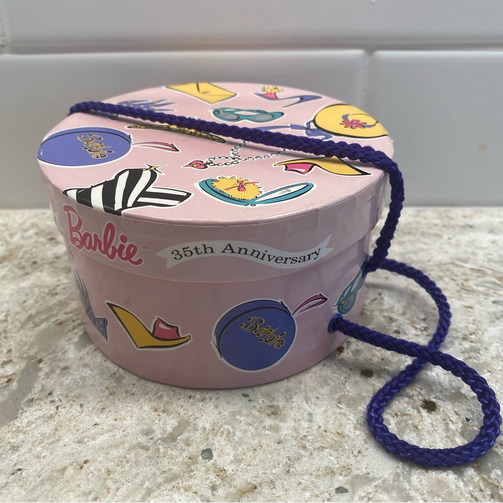Vintage 1994 Fossil 35th Anniversary Barbie watch & scarf in cute hat-box